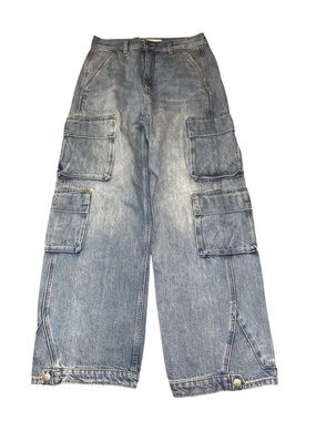 Denim Forum Light Blue Wide-Leg Cargo Jeans